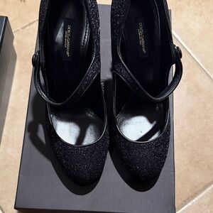 Dolce & Gabbana Black Glitter Mary Jane Heels